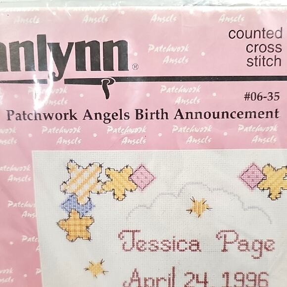 Janlynn Patchwork Angels Birth Announcement Counted Cross Stitch Kit #06-35 NWT - Picture 4 of 8